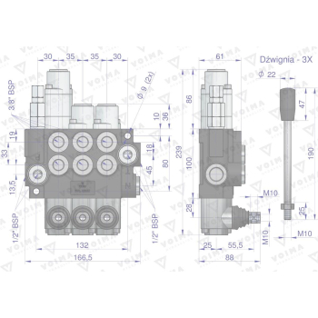 Rozdzielacz hydrauliczny 3-sekcyjny 40L (1-sekcja pływająca) VOIMA-50138