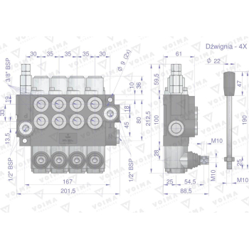 Rozdzielacz hydrauliczny 4-sekcyjny 40L VOIMA-50141