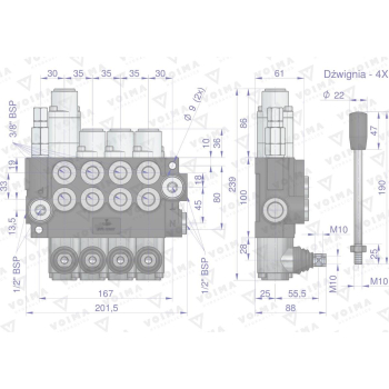 Rozdzielacz hydrauliczny 4-sekcyjny 40L (1-sekcja pływająca) VOIMA-50144