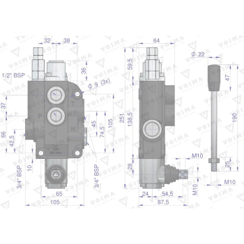 Rozdzielacz hydrauliczny 1-sekcyjny 80L VOIMA-50149
