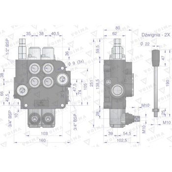 Rozdzielacz hydrauliczny 2-sekcyjny 80L VOIMA-50151