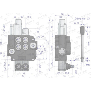Rozdzielacz hydrauliczny 2-sekcyjny 80L (1-sekcja pływająca)  VOIMA-50152