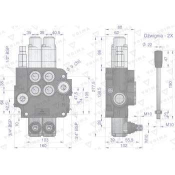 Rozdzielacz hydrauliczny 2-sekcyjny 80L (2-sekcje pływające)  VOIMA-50153