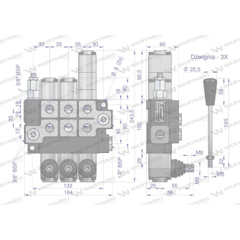 Rozdzielacz hydrauliczny 3-sekcyjny max przepływ 40L 1-sekcja pływająca  Waryński-50174
