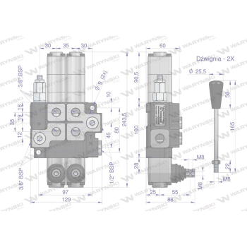 Rozdzielacz hydrauliczny 2-sekcyjny max przepływ 40L (2 sekcje - pływające) Waryński-50187
