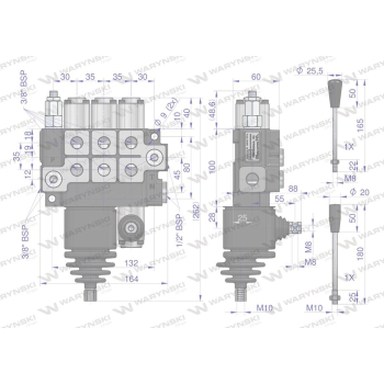 Rozdzielacz hydrauliczny 3-sekcyjny max przepływ 40L (2 sekcje x 1 dźwignia + 1 sekcja x 1 dźwignia) Waryński-50193
