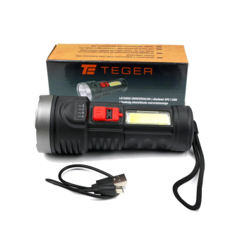 Latarka uniwersalna obudowa z ABS diody LED XPE COB 250 lm z funkcją warsztatową ładowana USB Teger-50301