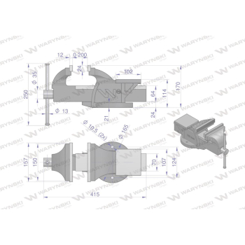 Imadło ślusarskie ciężkie z żeliwa sferoidalnego stałe 150 mm Waryński-50310