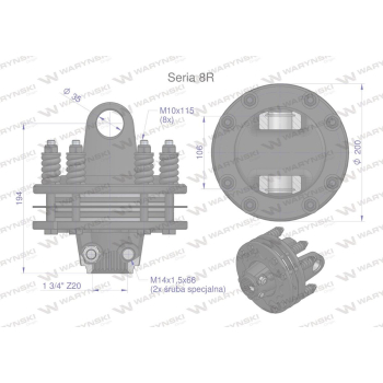 Sprzęgło cierne 4 tarczowe wału Seria 8R 1700Nm - 35x106 - 1 3/4 Z20 WARYŃSKI-50322