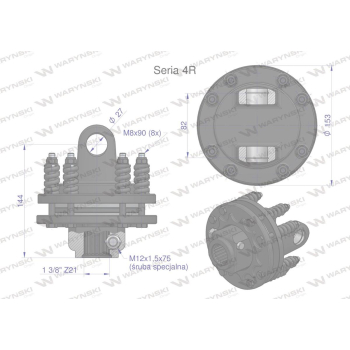 Sprzęgło cierne 2 tarczowe wału Seria 4R 900Nm - 27x82 - 1 3/8 Z21 WARYŃSKI-50324