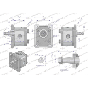 Pompa hydrauliczna zębata 1.0cm3 (grupa 1 - typ europejski) wałek 1:8 przyłącza obustronnie gwinty wewnętrzne 3/8 (