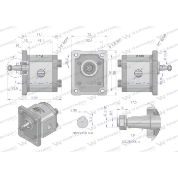 Pompa hydrauliczna zębata 3.8cm3 (grupa 1 - typ europejski) wałek 1:8 przyłącza obustronnie gwinty wewnętrzne 3/8 (