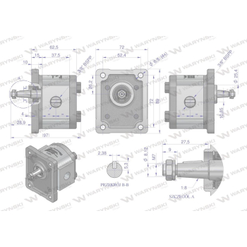 Pompa hydrauliczna zębata 1.5cm3 (grupa 1 - typ europejski) wałek 1:8 przyłącza obustronnie gwinty wewnętrzne 3/8 (