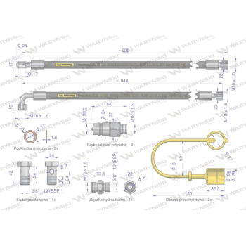 Łącznik Centralny Hydrauliczny KAT-3 FI25 z zestawem przewodów hydraulicznych Waryński-60393