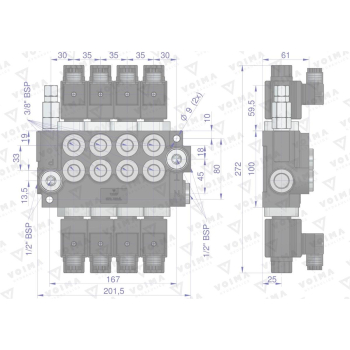 Rozdzielacz hydrauliczny 4-sekcyjny sterowany elektrycznie 12V 40L VOIMA-60664