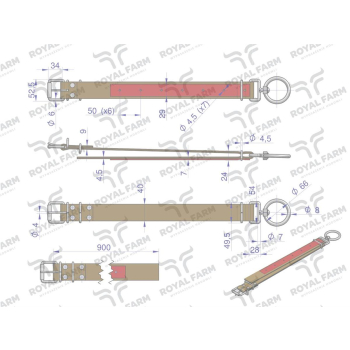 Obroża, 90 cm x 4 cm z okrętką 8 mm i rolką na klamrze, Royal Farm-60932