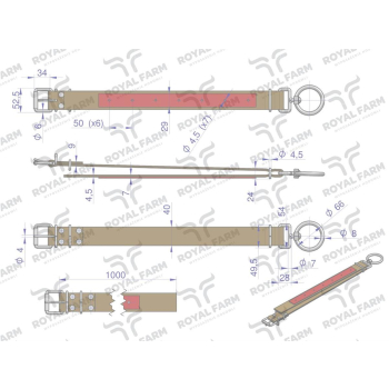 Obroża, 100 cm x 4 cm z okrętką 8 mm i rolką na klamrze, Royal Farm-60957