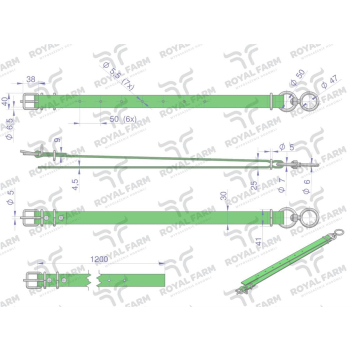 Obroża wąska, 120 cm x 3 cm z okrętką , Royal Farm-60958