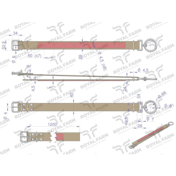 Obroża, 120 cm x 4 cm z okrętką 8 mm i rolką na klamrze, Royal Farm-60959