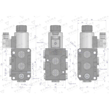 Dzielnik. zawór. elektrozawór kierunkowy elektromagnetyczny kontroli (DVS6/50 L/MIN) (24V DC) 6/2 G3/8 50L VOIMA-6102