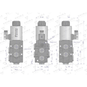 Dzielnik. zawór. elektrozawór kierunkowy elektromagnetyczny kontroli (SVV6/2-90L) (24V DC) 6/2 G1/2 80L VOIMA-61026