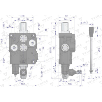 Rozdzielacz hydrauliczny 1-sekcyjny 120L VOIMA-61027
