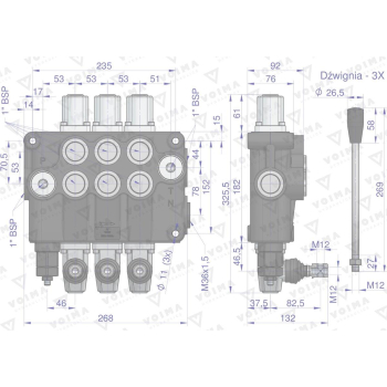 Rozdzielacz hydrauliczny 3-sekcyjny 120L VOIMA-61029