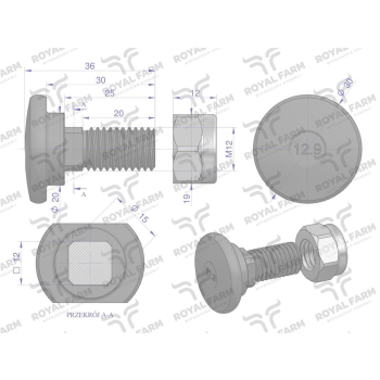 Śruba nożyka kpl. M12x35 zastosowanie Taarup Kverneland ROYAL FARM 56403100-61229