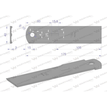 Nóż, stały rozdrabniacz słomy sieczkarnia 175x40x3mm otwór 10 zastosowanie 1322233C2 525115 Dronningborg Case MF WA