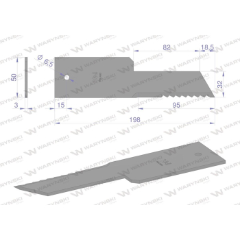 Nóż, stały rozdrabniacz słomy sieczkarnia 198x50x3mm otwór 6.5 zastosowanie Z59033 280910Z John Deere WARYŃSKI, Wa