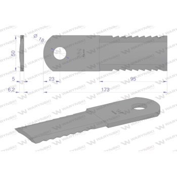 Nóż, obrotowy rozdrabniacz słomy sieczkarnia 173x50x5mm otwór 18 zastosowanie 84437624 281445N New Holland WARYŃSKI