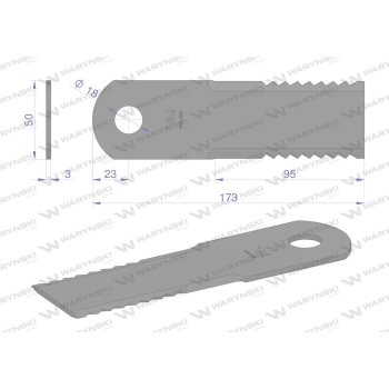Nóż, obrotowy rozdrabniacz słomy sieczkarnia 173x50x3mm otwór 18 zastosowanie 065294 525100 Claas WARYŃSKI, Waryńs