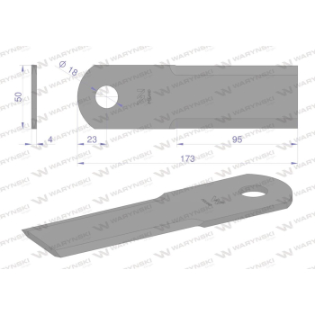 Nóż, obrotowy rozdrabniacz słomy sieczkarnia 173x50x4mm otwór 18 zastosowanie 746813 New Holland WARYŃSKI, Waryńsk