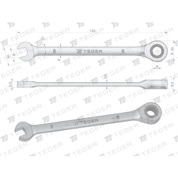Klucz płasko-oczkowy z grzechotką 8 mm / TEGER-61564