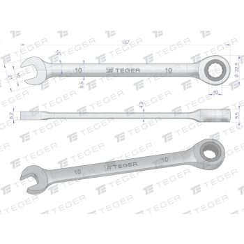 Klucz płasko-oczkowy z grzechotką 10 mm / TEGER-61566