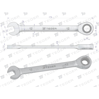 Klucz płasko-oczkowy z grzechotką 12 mm / TEGER-61570