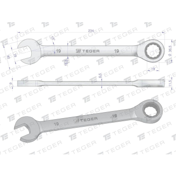 Klucz płasko-oczkowy z grzechotką 19 mm / TEGER-61584