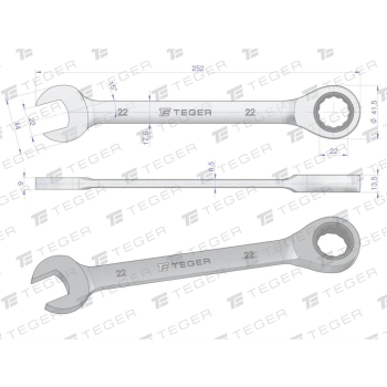 Klucz płasko-oczkowy z grzechotką 22 mm / TEGER-61586