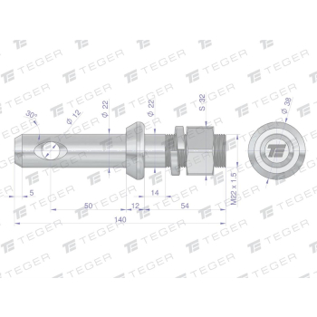 Sworzeń z gwintem T-SG22502240140 fi 22/50 mm M22x1.5/40 mm  140 mm TEGER-61596