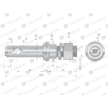 Sworzeń z gwintem T-SG22502240140.1 fi 22/50 mm M22x1.5/40 mm  140 mm TEGER-61599