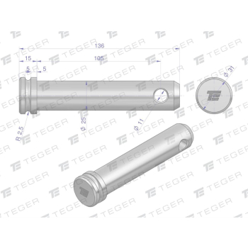 Sworzeń łącznika górnego 25x105x136 TEGER-61624