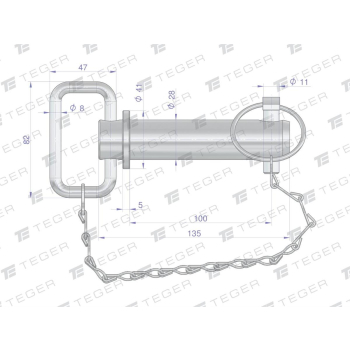 Sworzeń zaczepu z zawleczką i łańcuchem 28x100x127 TEGER-61691