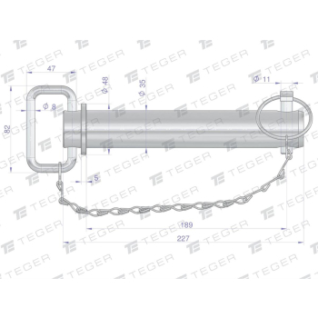 Sworzeń zaczepu z zawleczką i łańcuchem 35x189x227 TEGER-61705