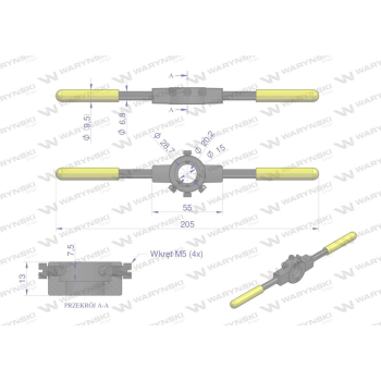 Oprawka wzmocniona pokrętło do narzynek ręcznych  20x 7mm (M4.5-M6) Waryński-61805