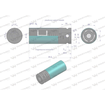 Nasadka udarowa 1/2 ze stali CrMo 22mm z magnesem i osłoną do felg aluminiowych Waryński-61847