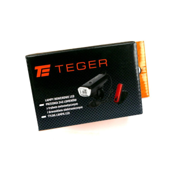 Zestaw lamp rowerowych, latarka LED przednia 2000 mAh i latarka LED tylna 150mAh ładowane USB z klaksonem Teger-62139