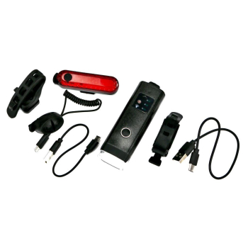 Zestaw lamp rowerowych, latarka LED przednia 2000 mAh i latarka LED tylna 150mAh ładowane USB z klaksonem Teger-62140