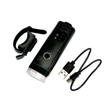 Zestaw lamp rowerowych, latarka LED przednia 2000 mAh i latarka LED tylna 150mAh ładowane USB z klaksonem Teger-62142