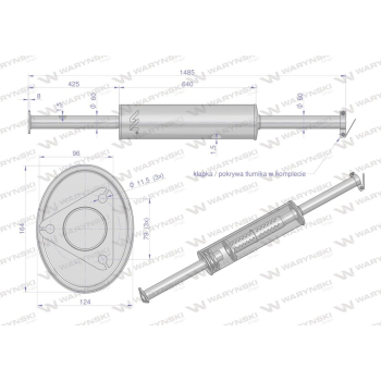 Tłumik prosty długi 1485mm 8kg C-385 ( prosty ) INOX WARYŃSKI-62396