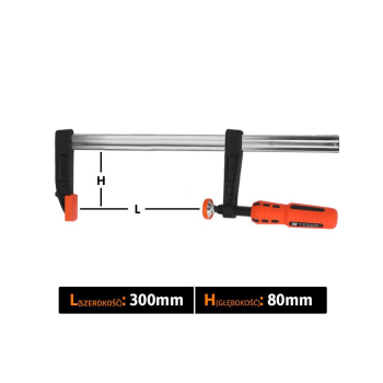 Ścisk stolarski śrubowy, TYP F  80x300 mm, Teger-62561